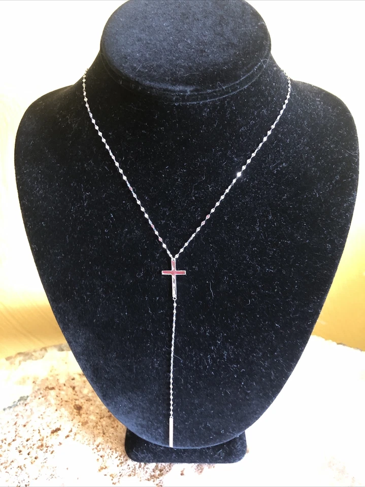 $690 Nuevo Collar Lana Joyería Oro Blanco 14k Bond Cruz Carillón Lariat Foto 4 de 4