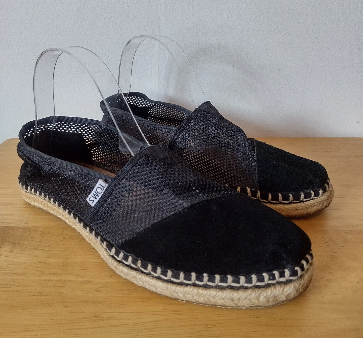 TOMS Espadrilles Shoes Women s UK 6 Black Mesh Suede Slip On Flats VGC