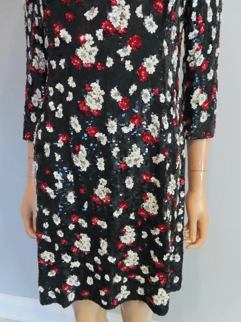 Abito VALENTINO nero rosso bianco paillettes e perline floreale taglia US 6