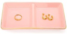 Ceramic Jewelry Dish Tray, 2 Compartment Ring Dish, Decorative Trinket Pink