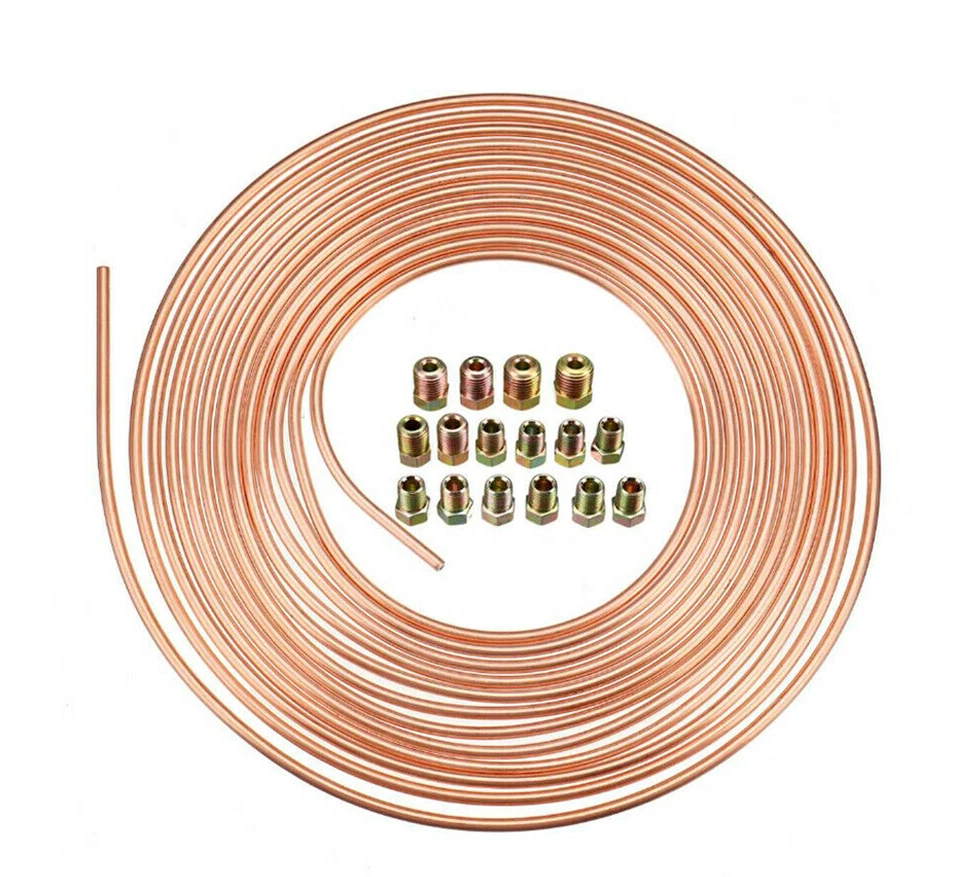 US Ship 1/4"OD 50Ft Coil Roll Steel Zinc Copper Nickel Car Brake Line Tubing Kit Foto 2 de 4
