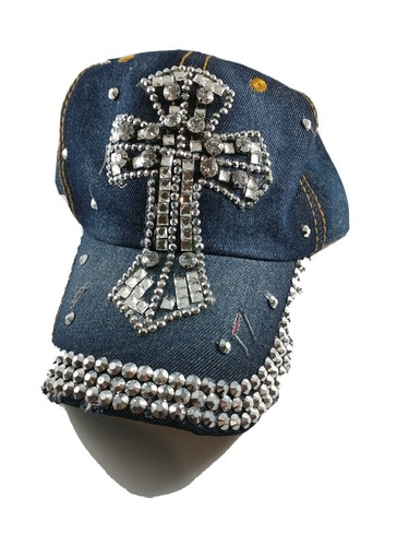 Blue Jean Distressed Hat Women Bling 