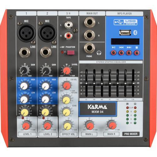Karma MXM 04 Mixer Microfonico 4 Canali Bluetooth USB per Karaoke e Live