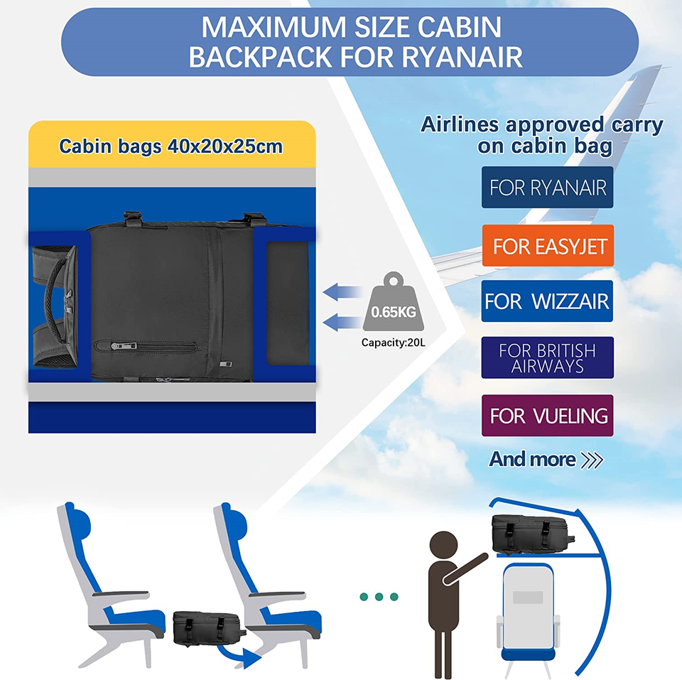 Cabin Bags 40x20x25cm for Ryanair Carryons Bag Travel Backpack Cabin