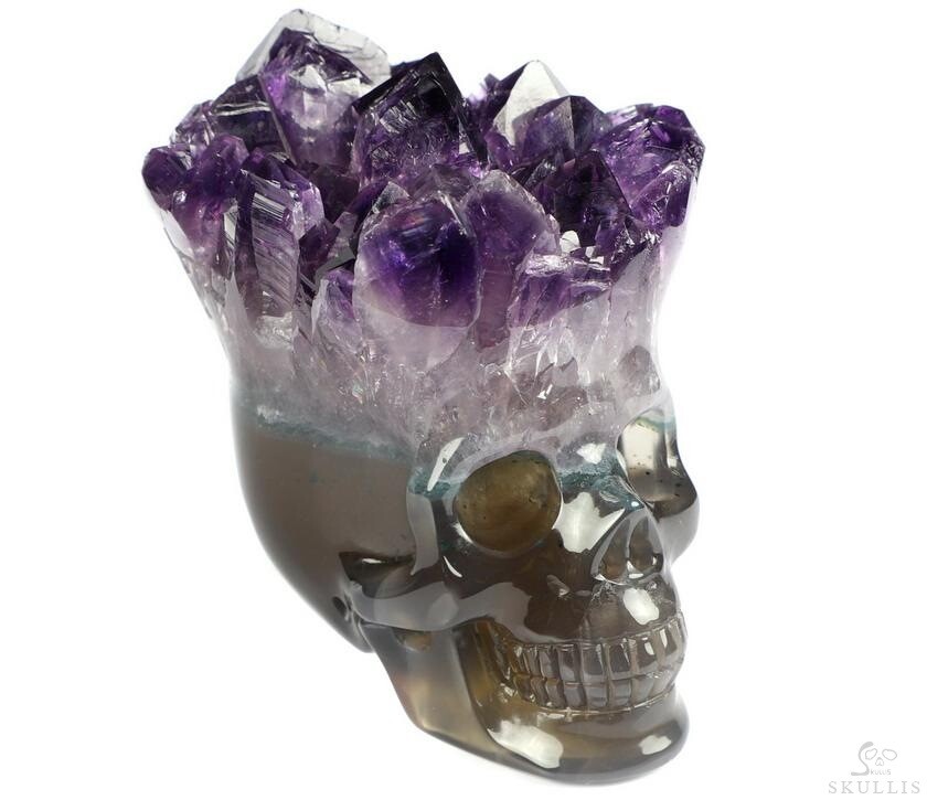 2.3" Amethyst & Agate Carved Crystal Skull, Realistic, Crystal Healing