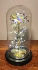 Love Forever Fiberoptic Battery Powered Iridescent Rose in Glass Dome/Cloche 