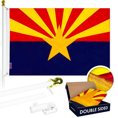 NEW G128 Arizona Flag & Flagpole Set, 6FT Silver Pole and 3x5FT Emb DS Flag
