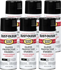 7779830-6PK Stops Rust Spray Paint, 12 oz, Gloss Black, 6 Pack