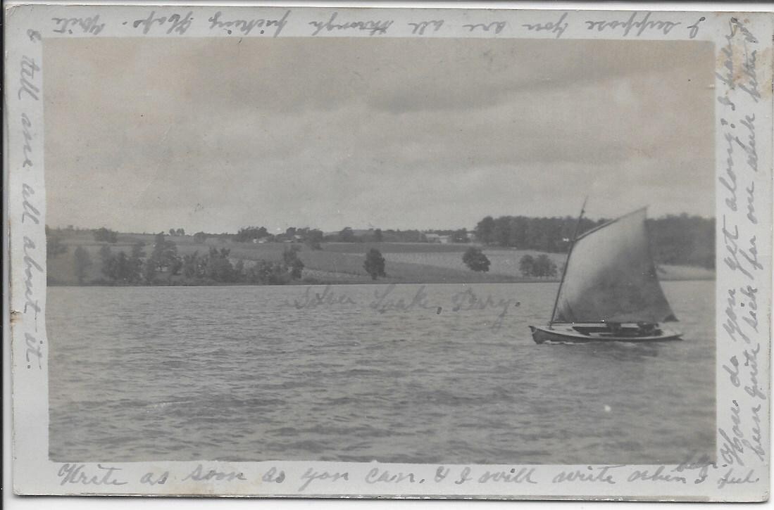 RPPC Silver Lake, Perry, N.Y. Sailboat on Rural Finger Lake Region 1905