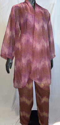 Vintage Sophia New York Chiffon Lightweight Top/Elastic Waist Pants Set-One Size