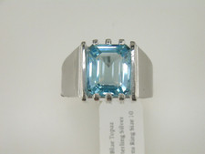 12 x 10 Emerald Cut Sky Blue Topaz Sterling Silver Mens Ring Size 10