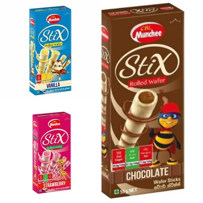 Munchee Wafer Stix Vanilla, Chocolate and Strawberry Flavor  crispy sweet 100g