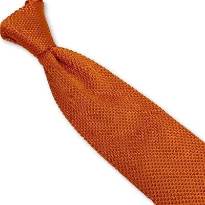 Cravate Homme Frederick Thomas Soie Tricotée - Orange Brûlé Et Bleu Pin