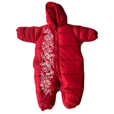 Nautica Hooded Snowsuit Sz 6-12M Red Booties Mittens Down Filled Bunting Winter