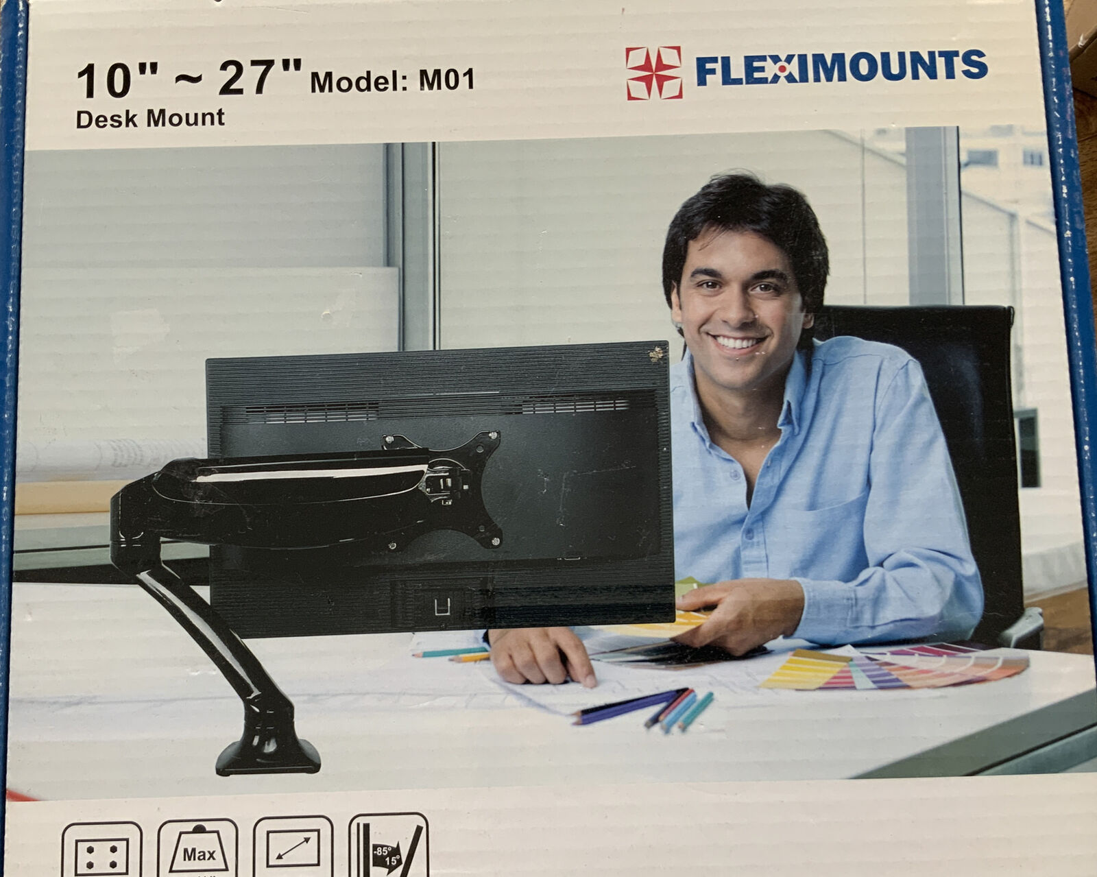 Fleximounts Adjustable Springarm Gas Desk Mount Stand 10-27” LCD Monitor Screen