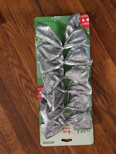 12 Lot 5” Glitter Silver Christmas Bows Holiday Decoration Tree Ornament Wedding - Picture 3 of 6
