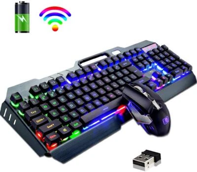 Gaming Tastatur und Maus Set 2,4G Kabellos 3800mAh Rainbow LED für PC Mac Ps4 - Bild 1 von 4