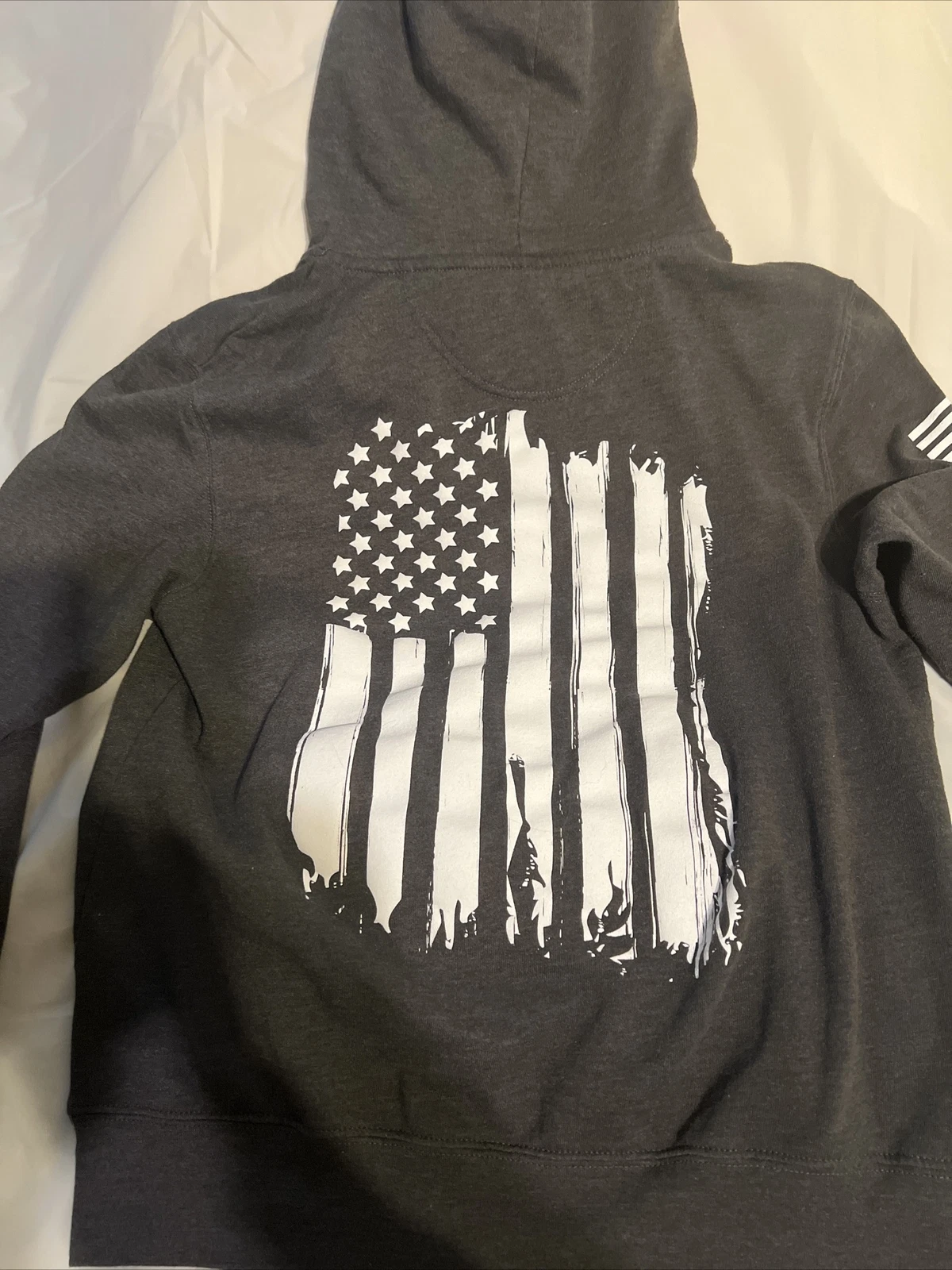 VETEMENTS Felpa con cappuccio Nineline uomo taglia M grigio koozie tasca bandiera USA logo posteriore maniche a pollice