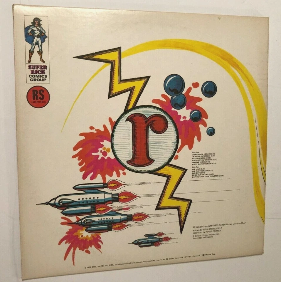 RICK SPRINGFIELD 1973 Comic Book Heroes Radio Station DJ Columbia KC 32704 VG+ - Image 2 of 3
