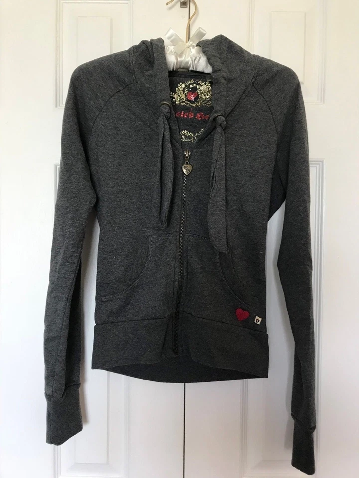 New TWISTED HEART Swarovski Rhinestone-Studded Fleur-de-Lis Velour Hoodie JACKET - Image 2 of 4