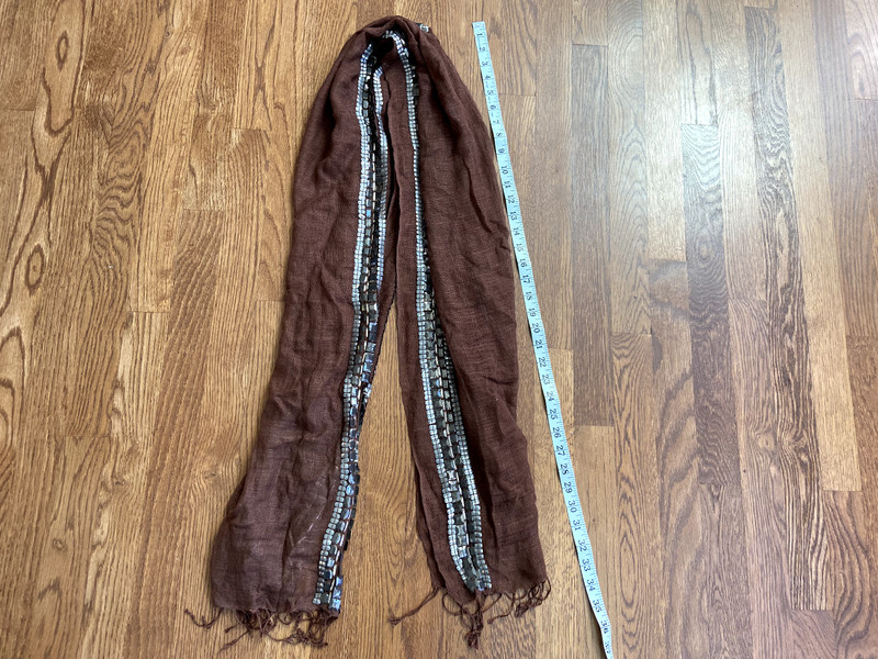 100% Cotton Brown Scarf / Shawl Made in India Beautiful Details