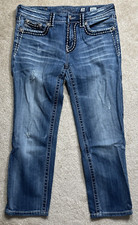 Miss Me Jeans Women's Sz 26 Blue Boyfriend Cropped Distressed Faded Stretch EUC 