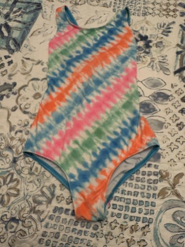 Lands End Girls Tie Dye One Piece Bathing Suit Size 8 EUC