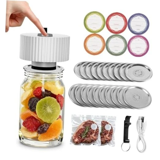 Electric Mason Jar Vacuum Sealer Kit, One-Touch Electric Sealing， for White