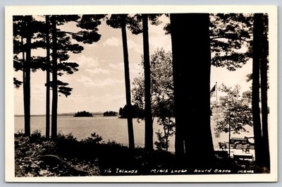 Vintage Migis Lodge South Casco Maine RPPC The Islands Lake View 1949 C417