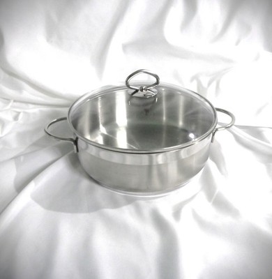 Berndes Schmorpfanne 24 cm Edelstahl gebürstet, 18/10, Sandwichboden, Glasdeckel