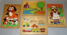 Vintage Fisher Price Lot of 4 Wood Wooden Peg Puzzles #506 508 511 522