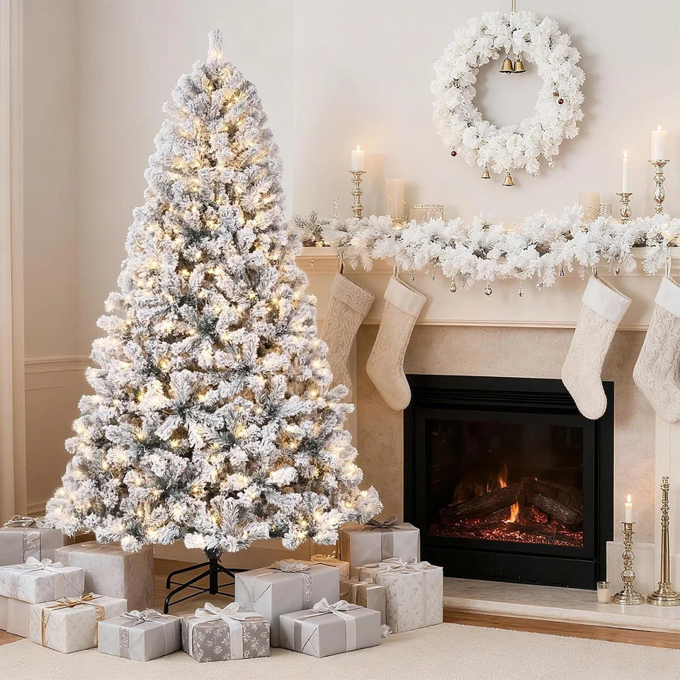 4.5/6/7.5/9FT Pre-Lit Artificial Christmas Tree Snow Flocked Warm White Light - Image 2 of 4