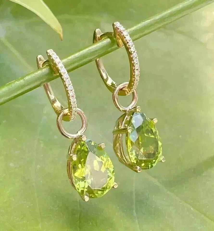 3 Ct Pear Cut Lab Created Peridot Women's Dangle Earrings 14K White Gold Plated - Image 4 of 4