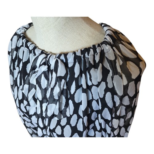 blusa donna diane von furstenberg taglia 10 bianca e nera a pois scollo a cravatta - Foto 4 di 20