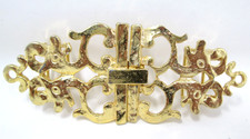 Vtg Filigree Belt Buckle Womens 2 Piece Fancy Ornate Gold Tone 3.5" Wide D