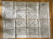 Vintage Rug Hooking Tufting Burlap Canvas Geometric Scrolls Design 36" x 45"