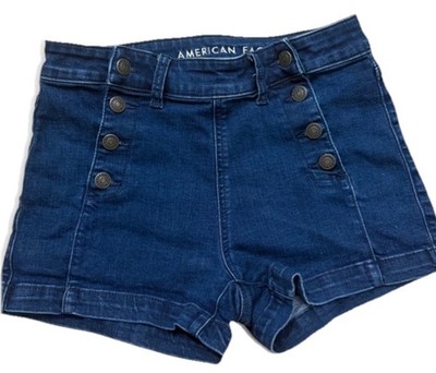 American Eagle Super Stretch High Rise Mini Button Front Denim Shorts Women 8
