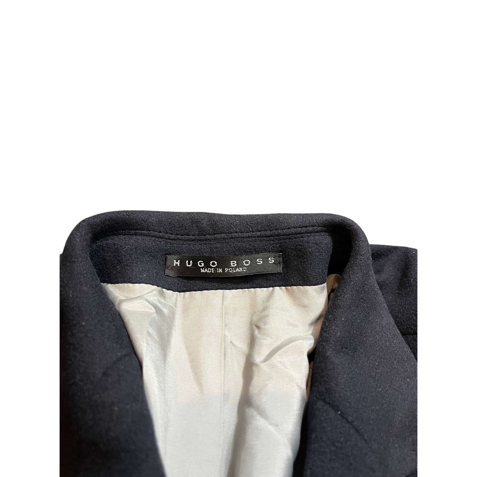 HUGO BOSS Mens Morgan navy Blue Virgin Wool Blend Overcoat Coat Size 42R thumbnail 3