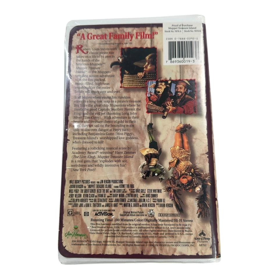 Muppet Treasure Island VHS Tape Jim Henson Walt Disney Pictures Classic Movie - Imagem 2 de 3
