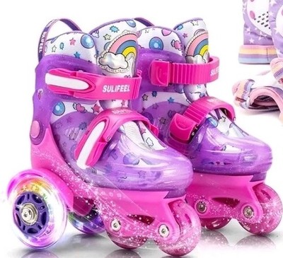 SULIFEEL Light Up Roller Skates for Kids Adjustable 4 Sizes Girls Boys (XS size)