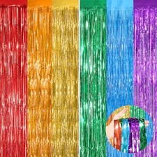 Metallic Tinsel Foil Fringe Curtains, 2 Pack 3.3x8.3 Feet Party 2 pack Rainbow