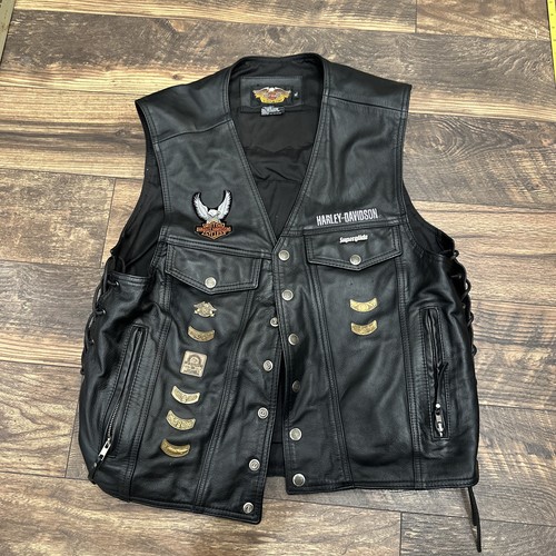 Harley-Davidson Leather Vest with Patches and Pins Size XL Mens Made In Usa - Picture 3 of 14