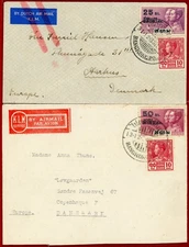 Thailand 1933 (35s) & 1934(60s) on Airmail Cover, KLM Flight Service to Denmark