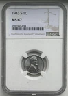 1943-S Lincoln Penny - Steel - NGC MS67