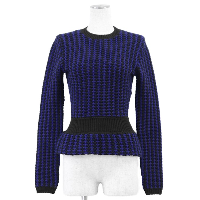 Christian Dior Low-gauge Knit Sweater Striped Peplum Women Size 38 Blue/Black