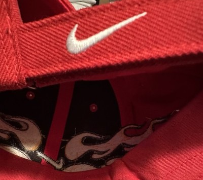 RARE VTG Y2K Nike Center Swoosh Orange Flames Strapback Red 100