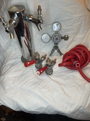 USED: Kegerator Dual Faucet Beer Tower Kit With Keg Taps C02 Reg