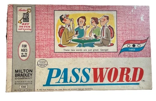 Vintage Milton Bradley PASSWORD 1963 Board Game 100% Complete CIB Volume 3