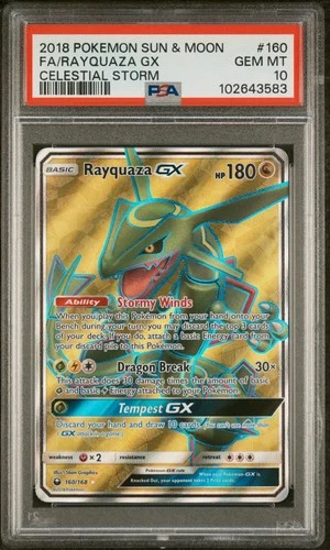 2018 POKEMON SUN & MOON CELESTIAL STORM #160 FULL ART/RAYQUAZA GX PSA 10