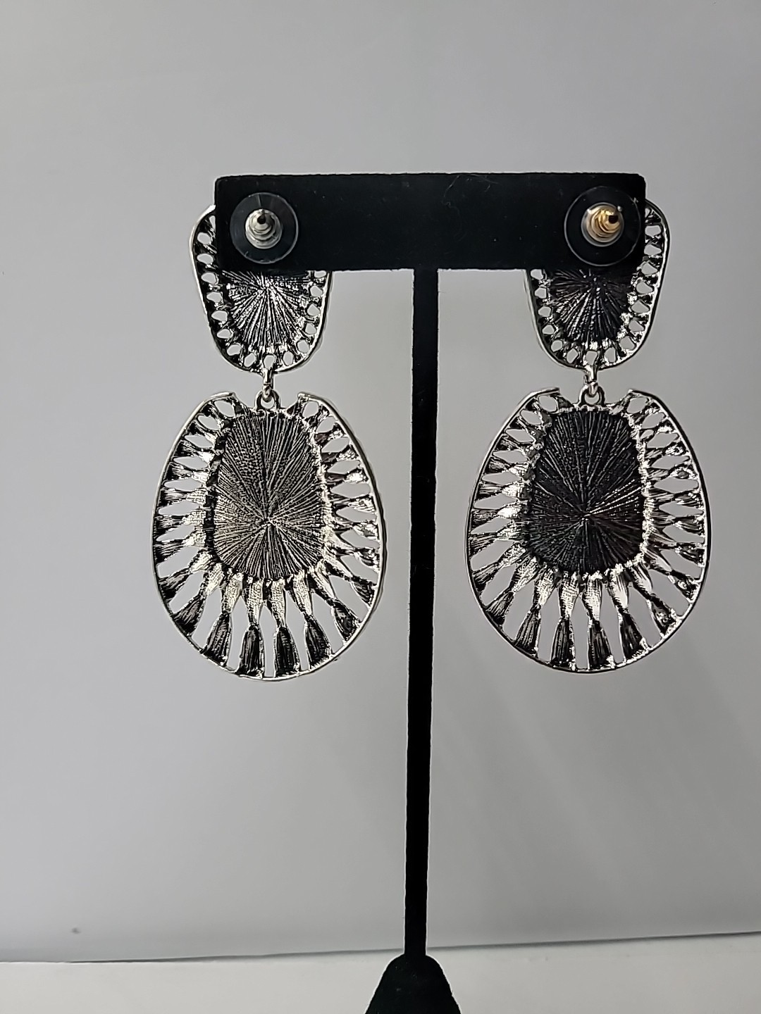 Yellow Stone Statement Dangle Earrings Silver Ton… - image 6